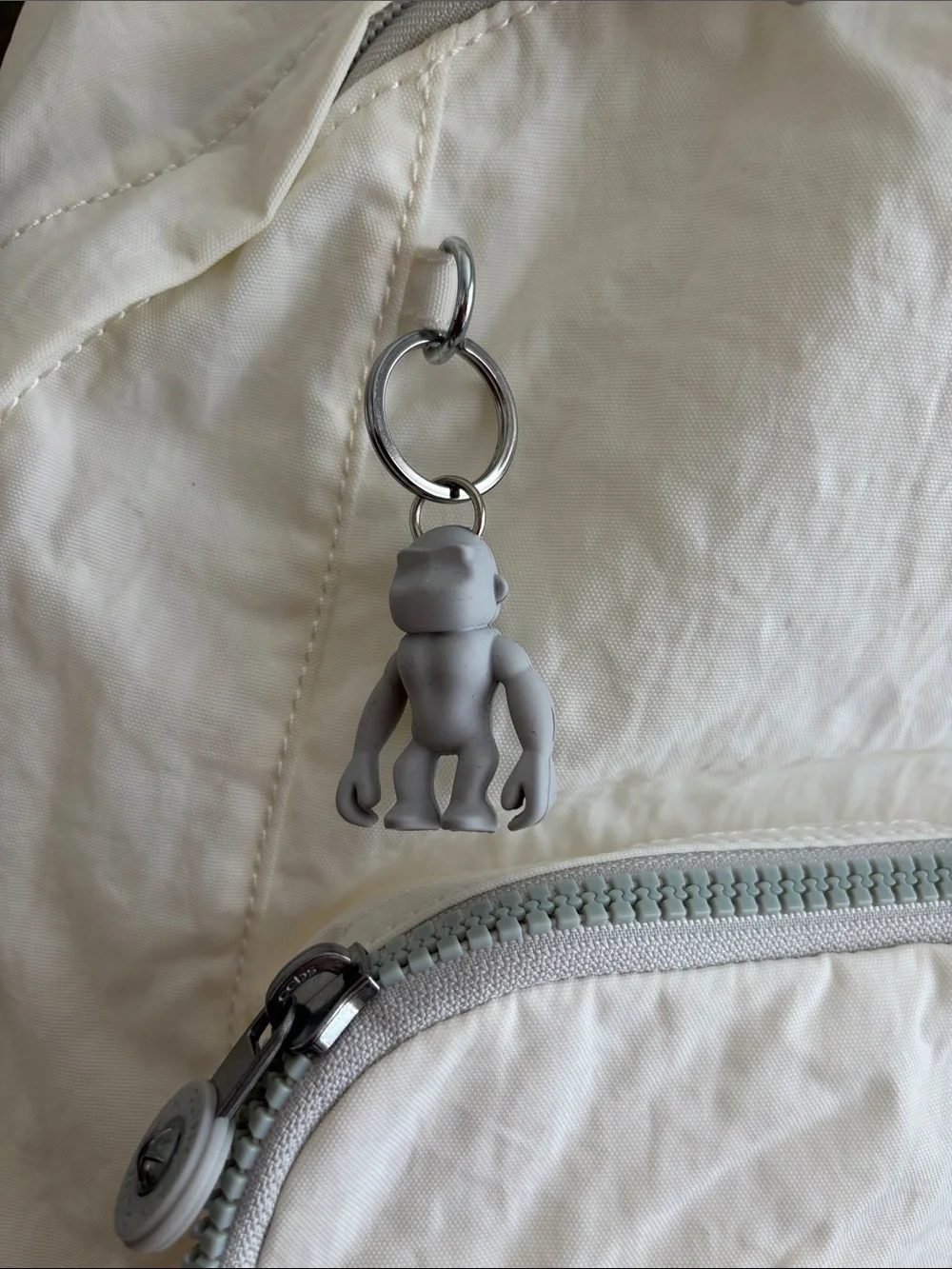 Kipling Off-White Nylon Backpack with Monkey Key Charm